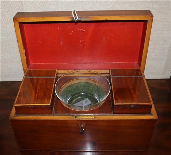 A George III mahogany tea caddy and a candle box